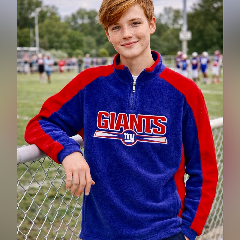 New York Giants Reebok Fleece 1/4 Zip Pullover Jacket Kids Size L